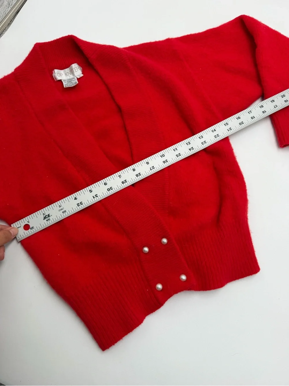 Vintage Top Knitters Kids L Red Lambswool Angora Cardigan Sweater Preppy Pearl